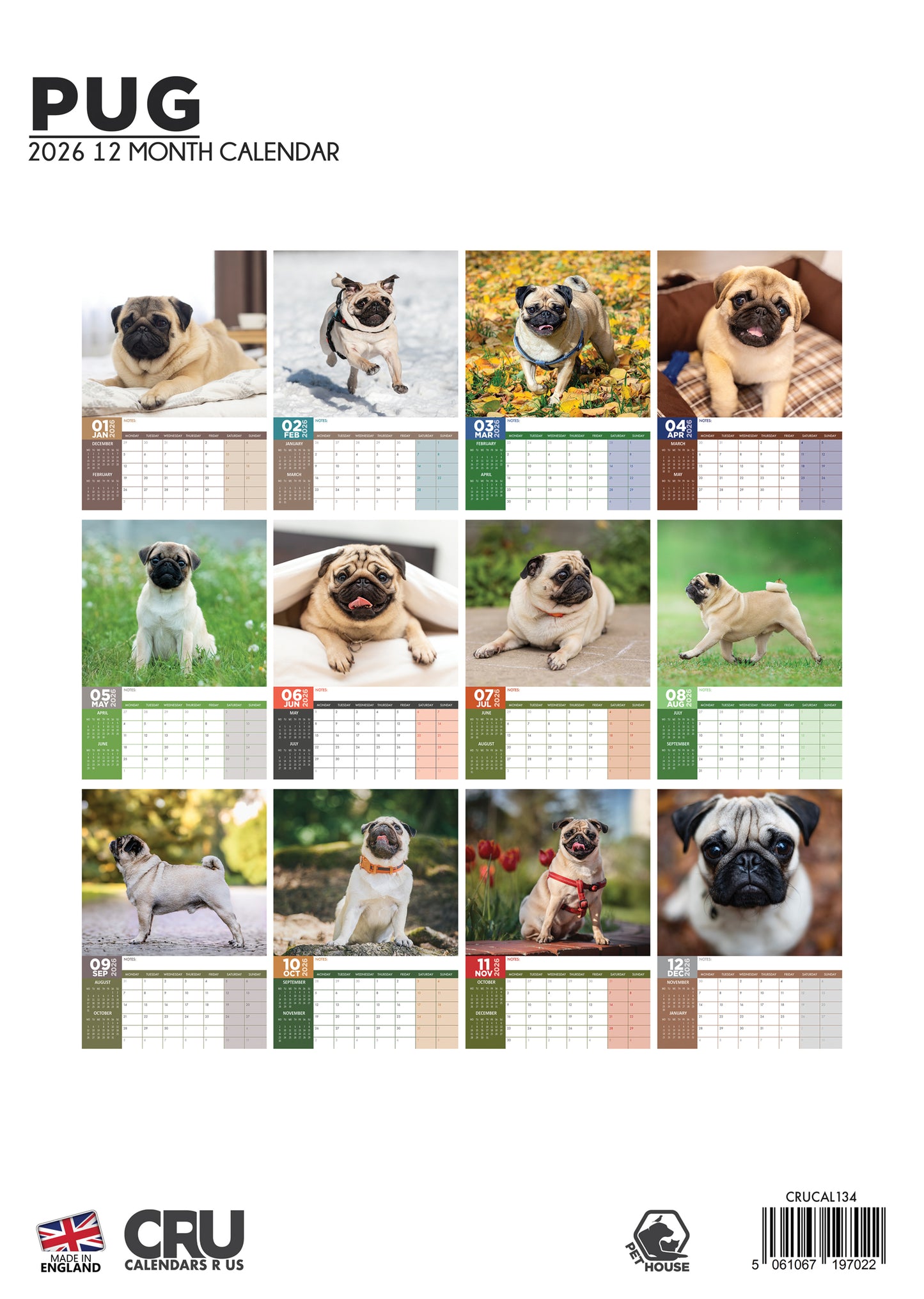Pug Calendar 2026 – Celebrate the Adorable Pug Breed