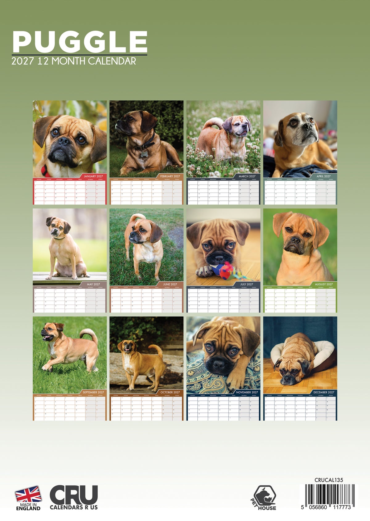 Puggle Calendar 2027 – Adorable and Energetic Companion