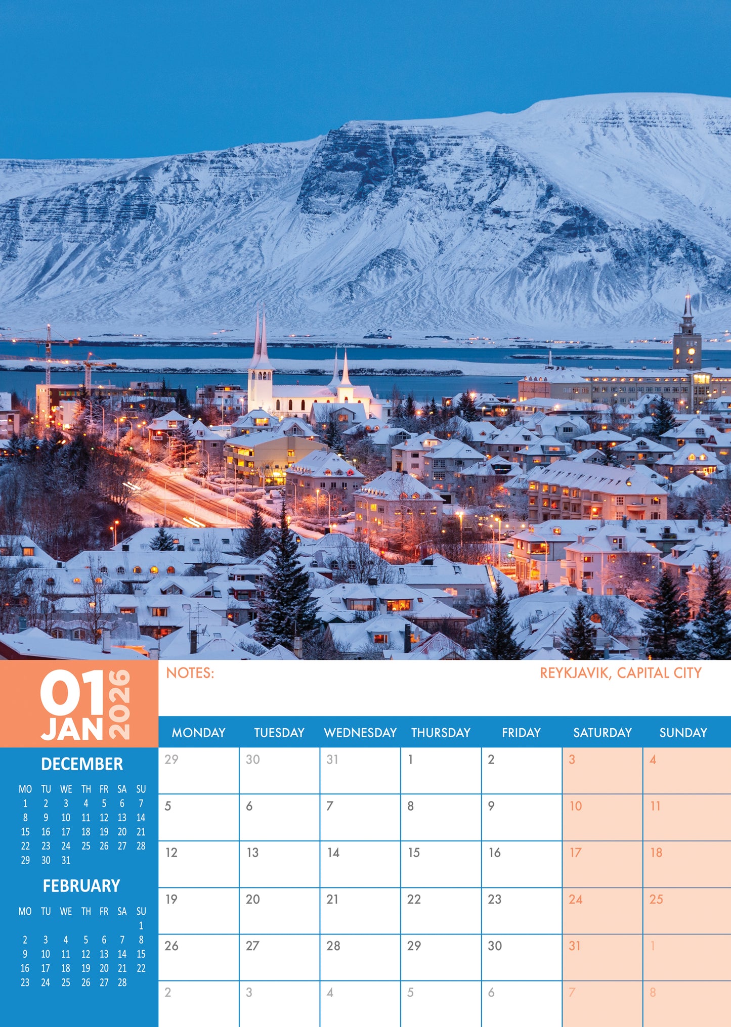 Iceland Calendar 2026 – Explore the Land of Fire, Ice, and Natural Wonder