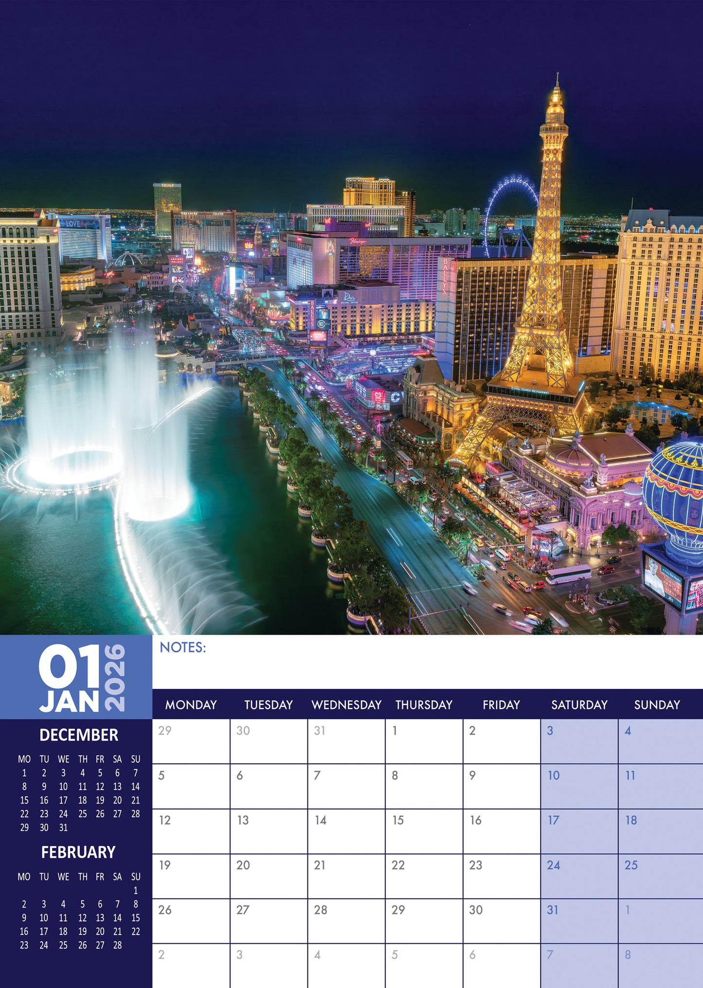 Las Vegas Calendar 2026 – The Neon Lights, The Glamour, The Showstoppers