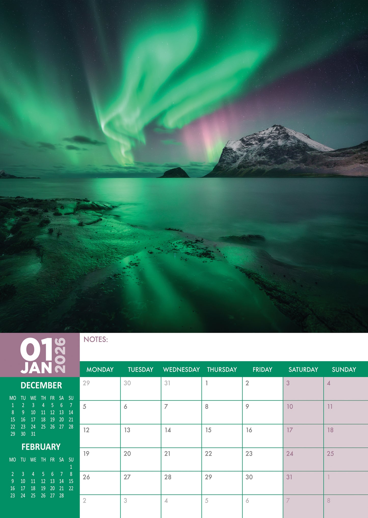 Aurora Borealis Calendar 2026 – Witness the Majestic Light Show of the Arctic Skies