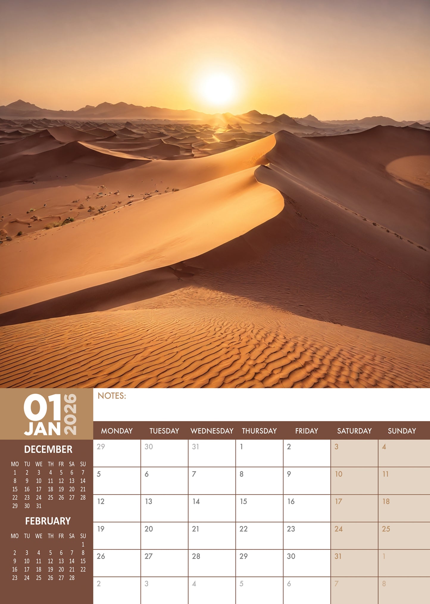 Deserts Calendar 2026 – Discover the Endless Beauty of Earth’s Most Mysterious Landscapes