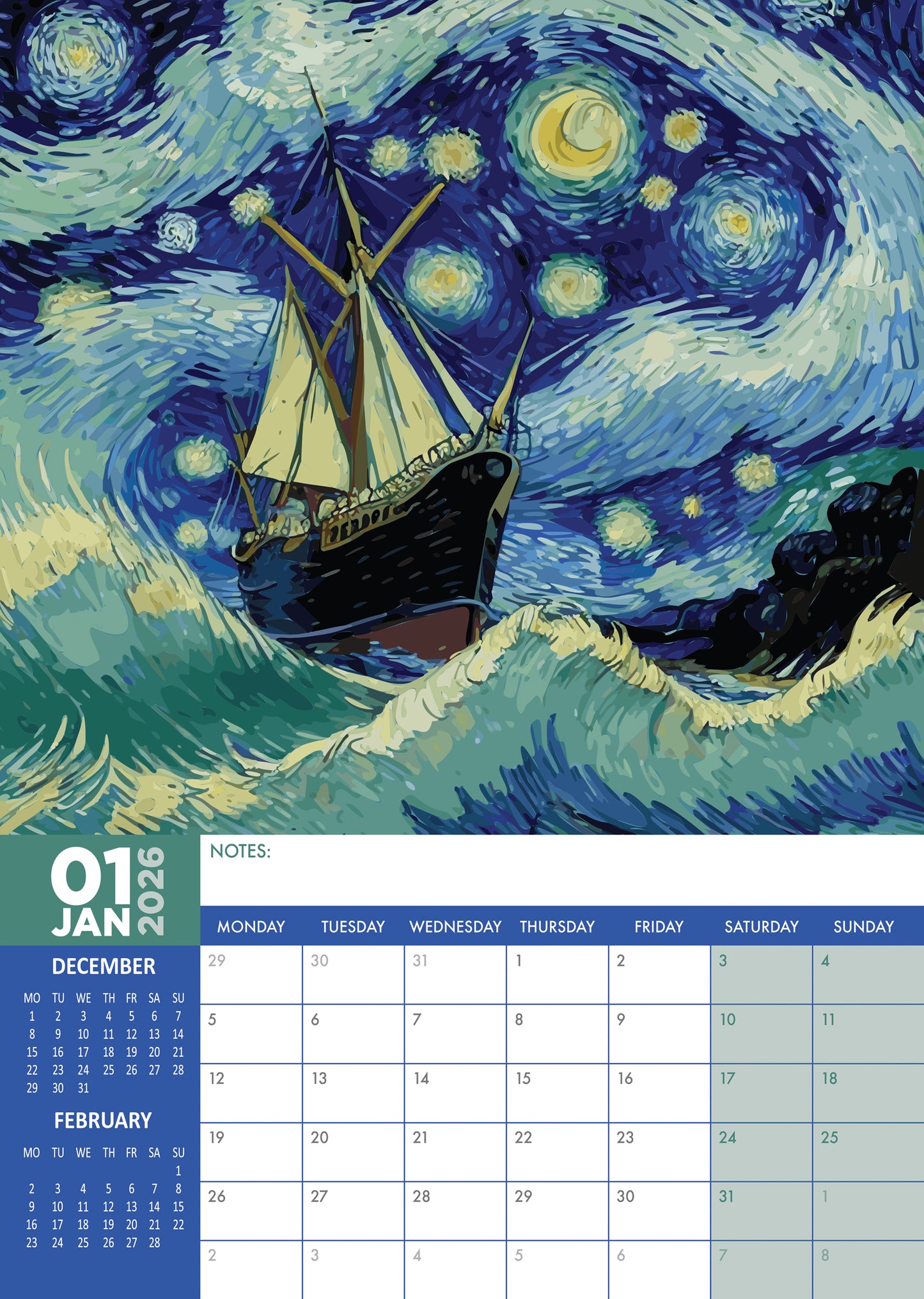 Van Gogh Calendar 2026 – A Year of Timeless Art and Inspiration