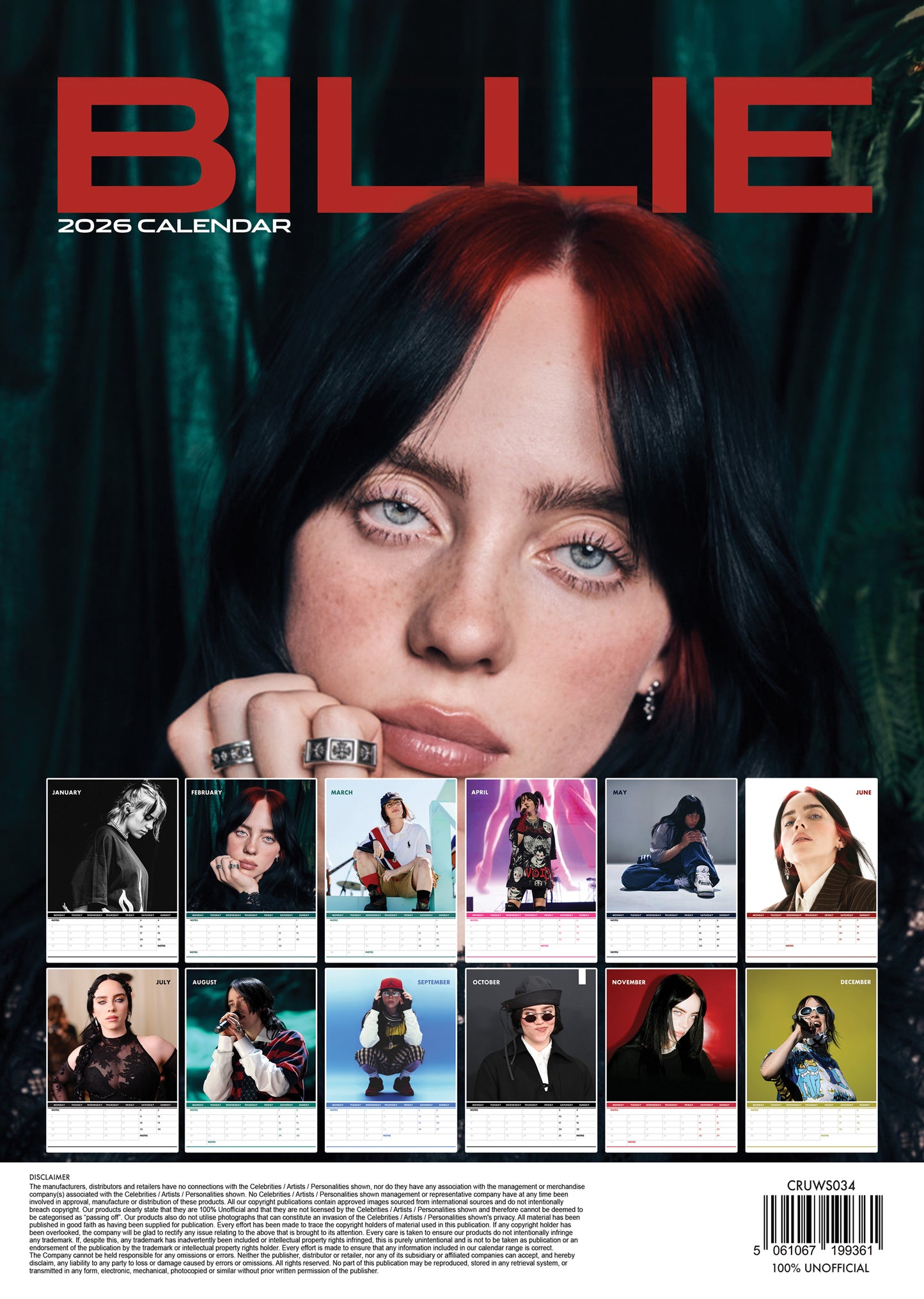 Billie Eilish Calendar 2026 – A Year of Bold Artistry and Unapologetic Style