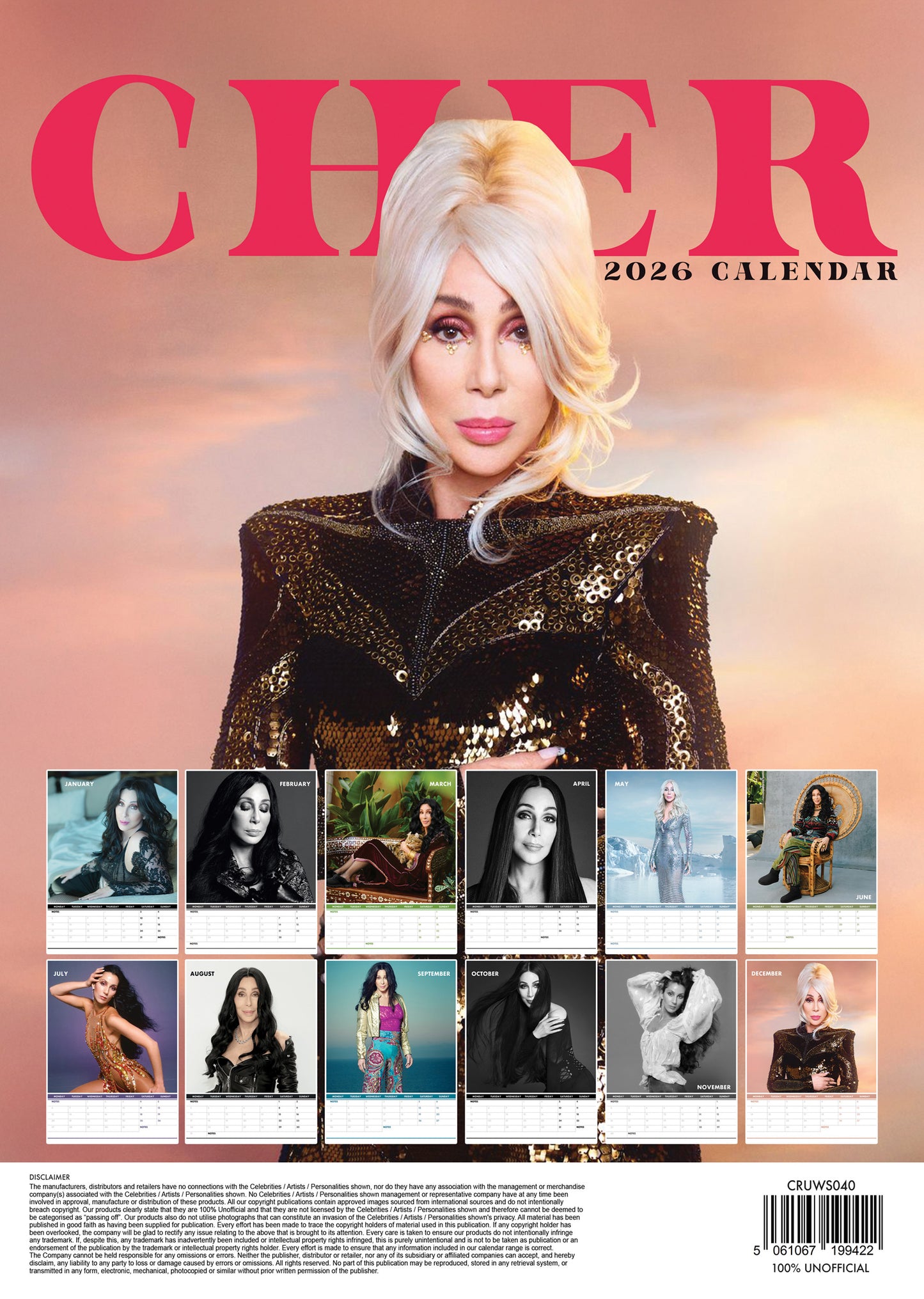 Cher Calendar 2026 – A Year of Glamour, Music, and Timeless Icon