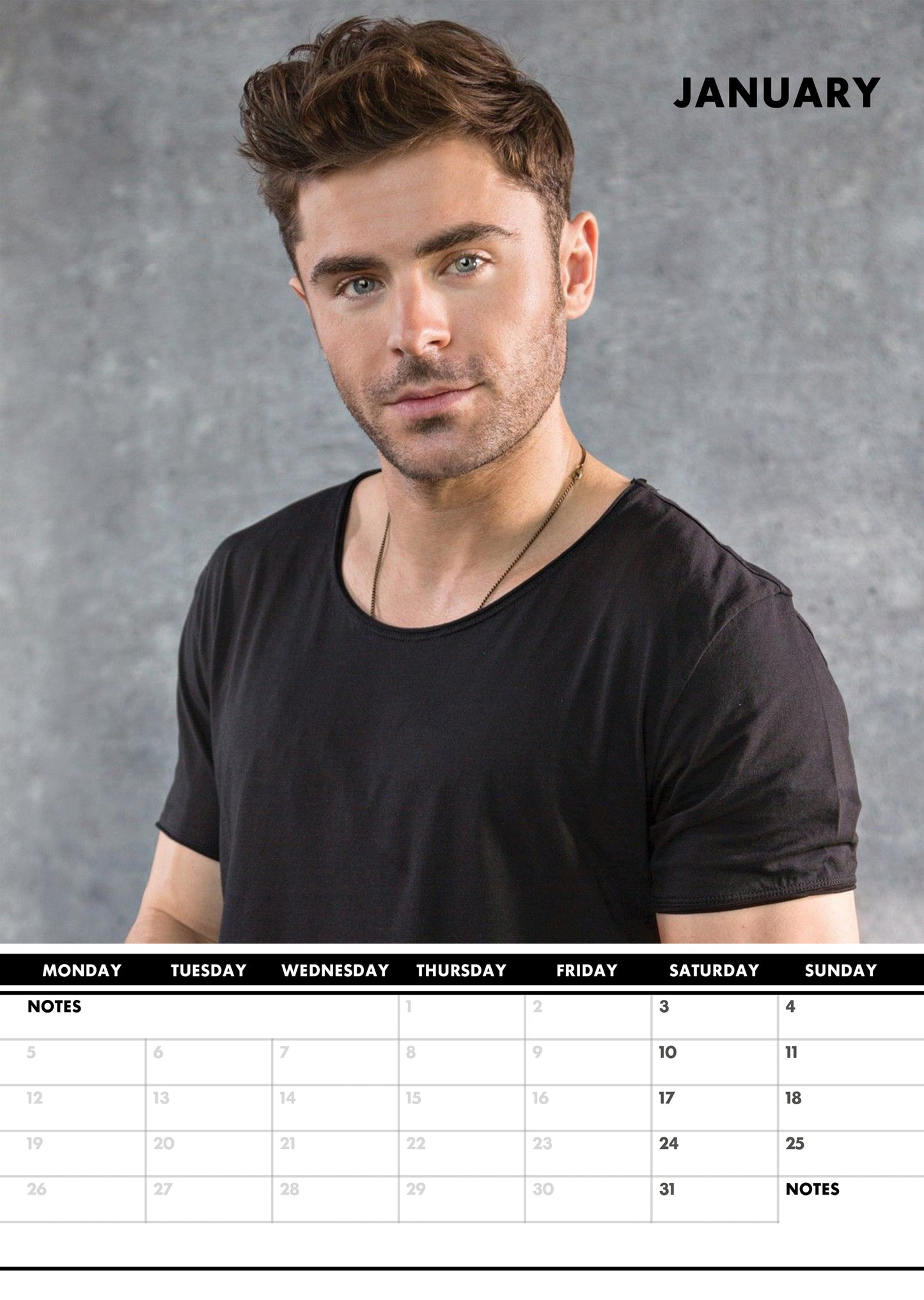 Zac Efron Calendar 2026