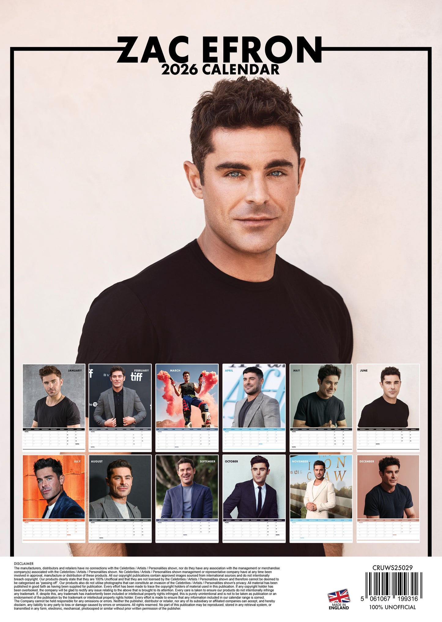 Zac Efron Calendar 2026
