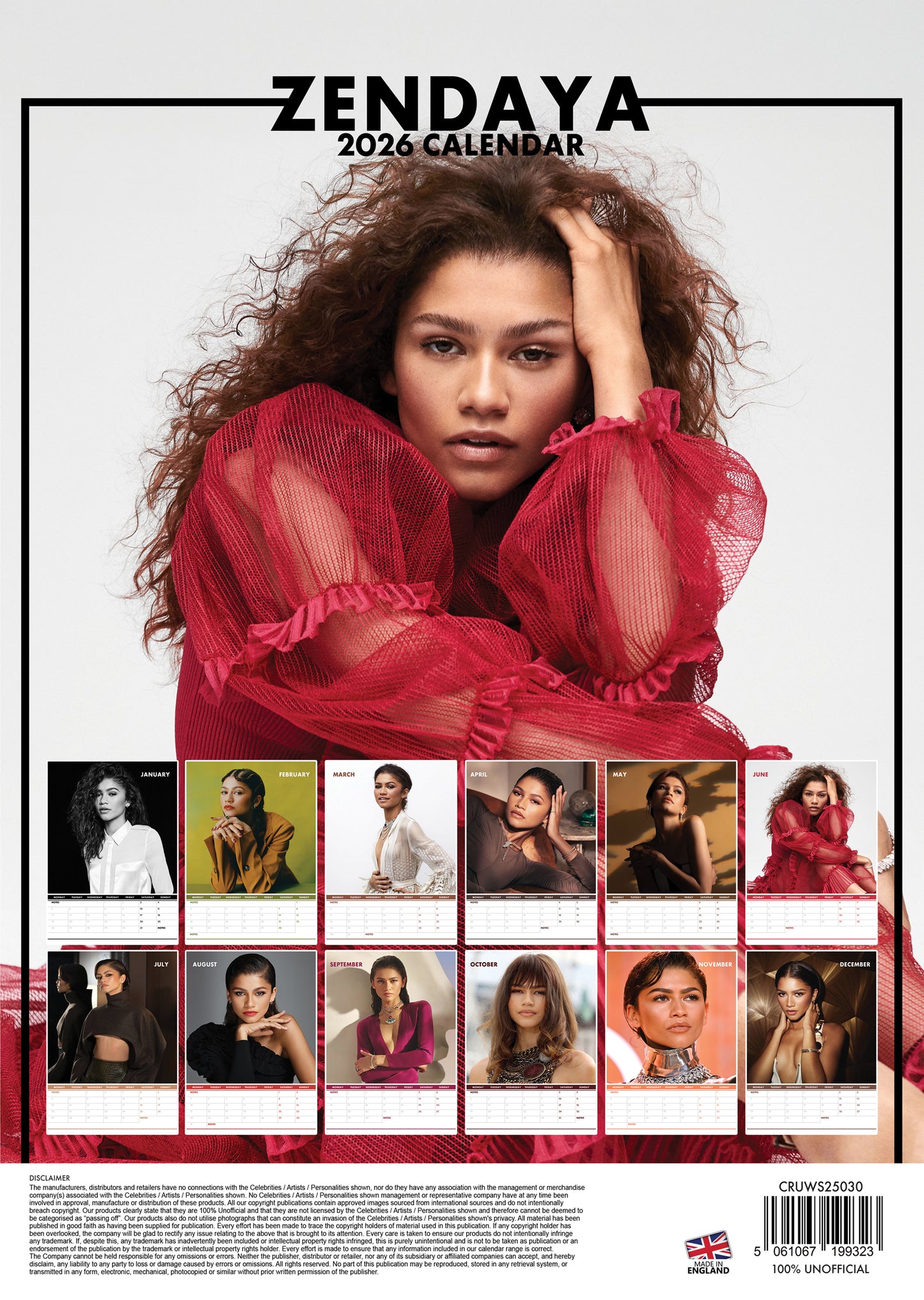 Zendaya Calendar & Postcards 2026