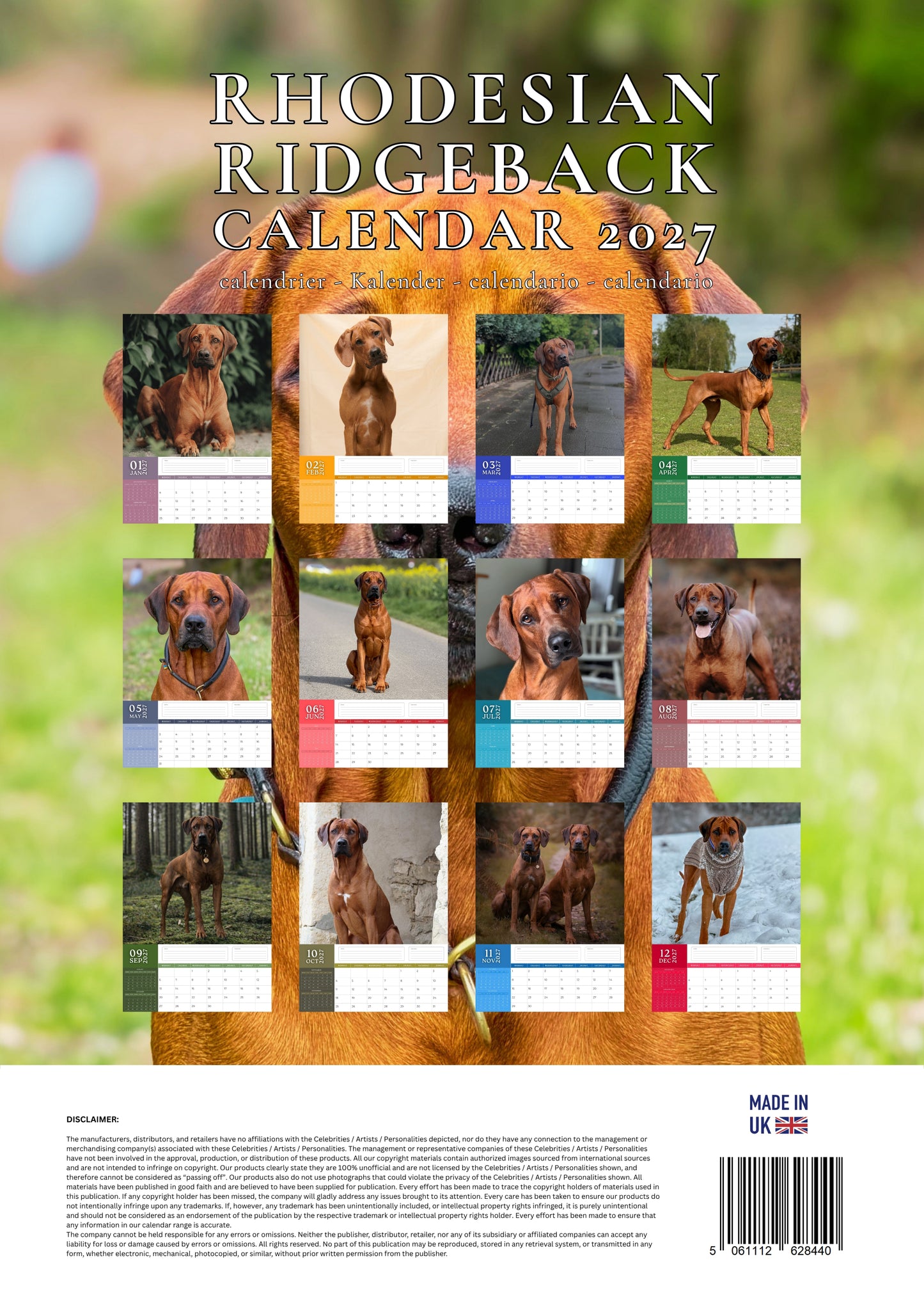Rhodesian Ridgeback Dog Calendar 2027 – M-PRA Range