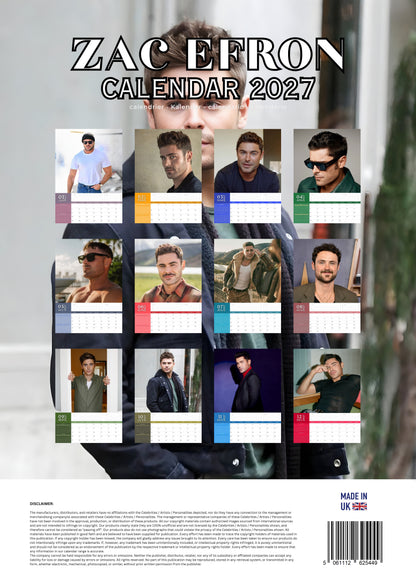 Zac Efron Celebrity Calendar 2027 – M-PRA Range