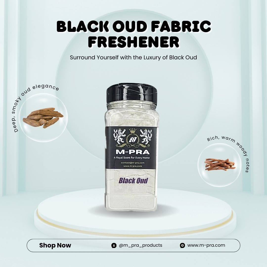 Black Oud Scented Fabric Freshener Powder – Rich, Warm, and Sophisticated