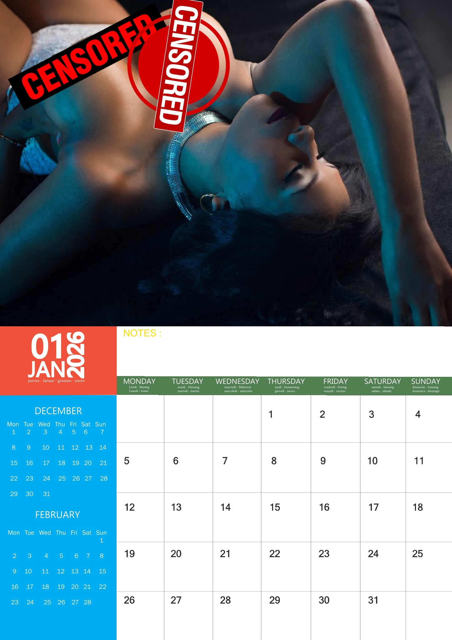 Ebony 2026 Wall Calendar – 12 Month Premium Glamour Edition