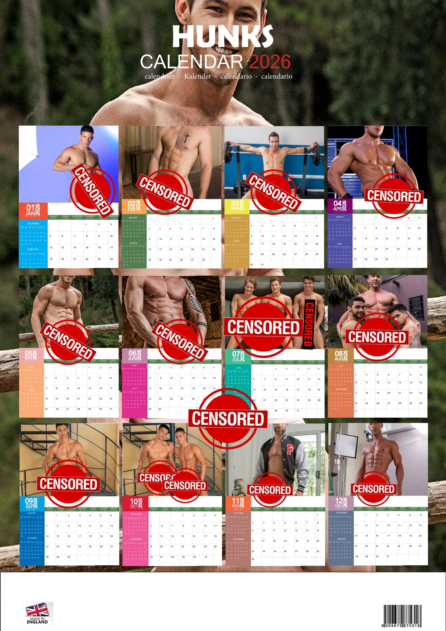 Hunks 2026 Wall Calendar – 12 Month Sexy Men’s Edition
