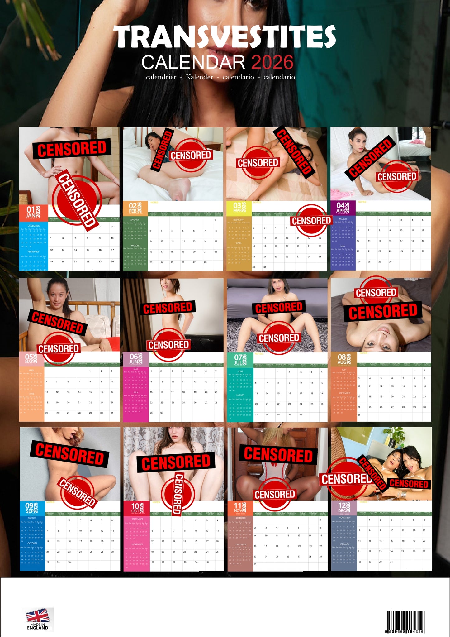 Transvestites 2026 Wall Calendar – 12 Month Erotic Photo Calendar