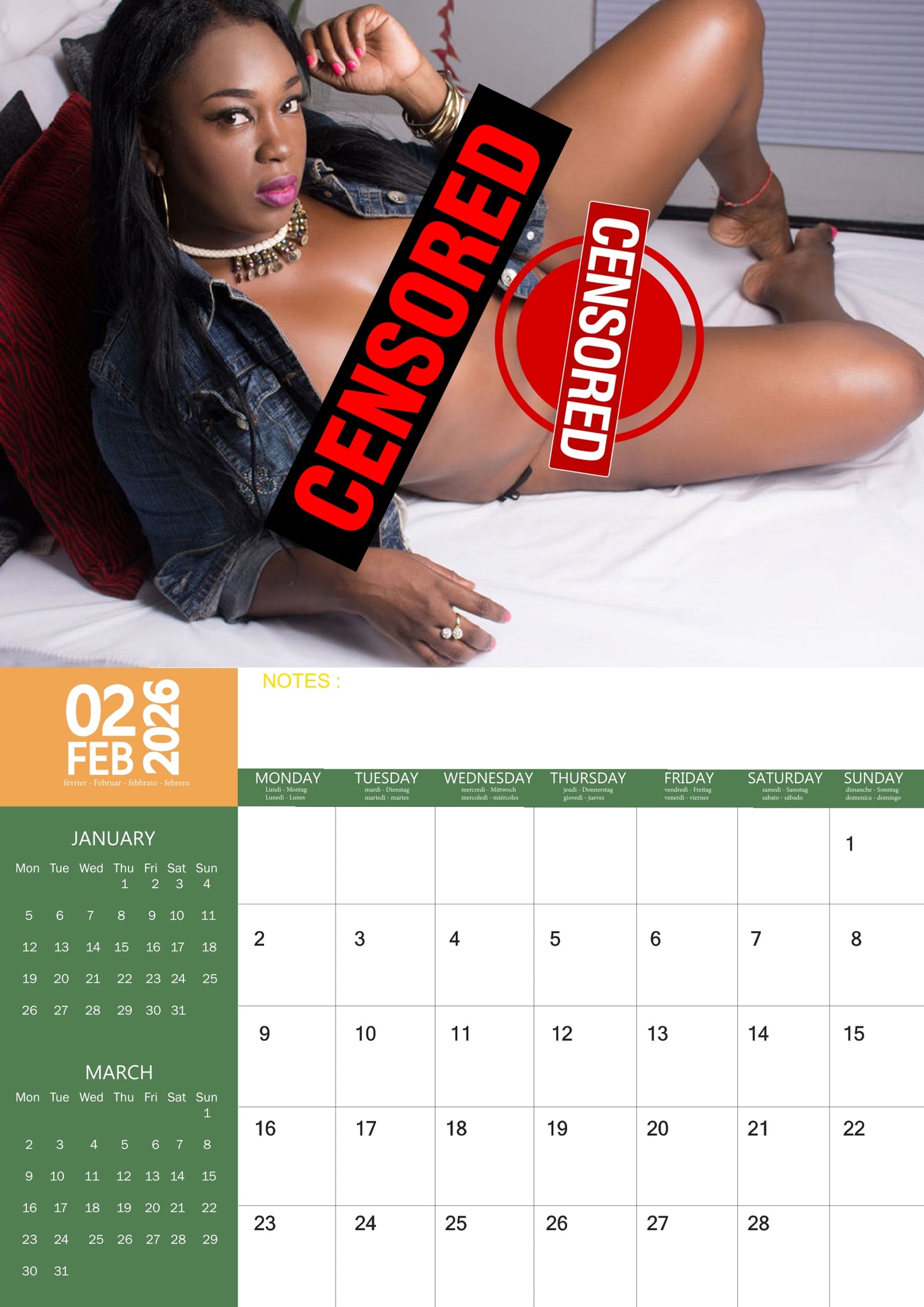 Ebony 2026 Wall Calendar – 12 Month Premium Glamour Edition