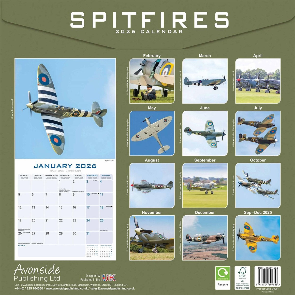 Spitfires Square Calendar 2026 – Legendary British WWII Fighter Plane