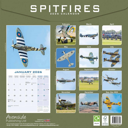 Spitfires Square Calendar 2026 – Legendary British WWII Fighter Plane