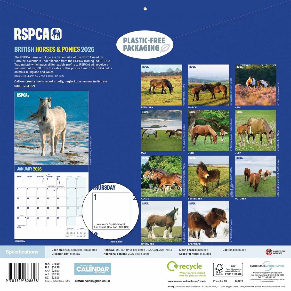 RSPCA British Horses & Ponies Square Calendar 2026 – Celebrate Equine Beauty All Year Long