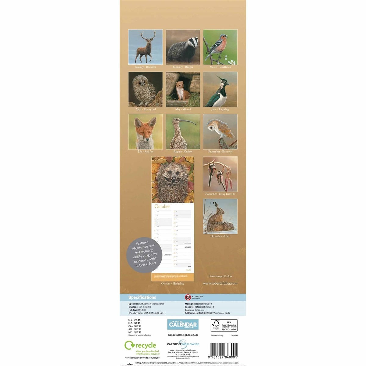 Robert Fuller British Wildlife In Art Slim Calendar 2026 – Nature’s Beauty in Every Brushstroke