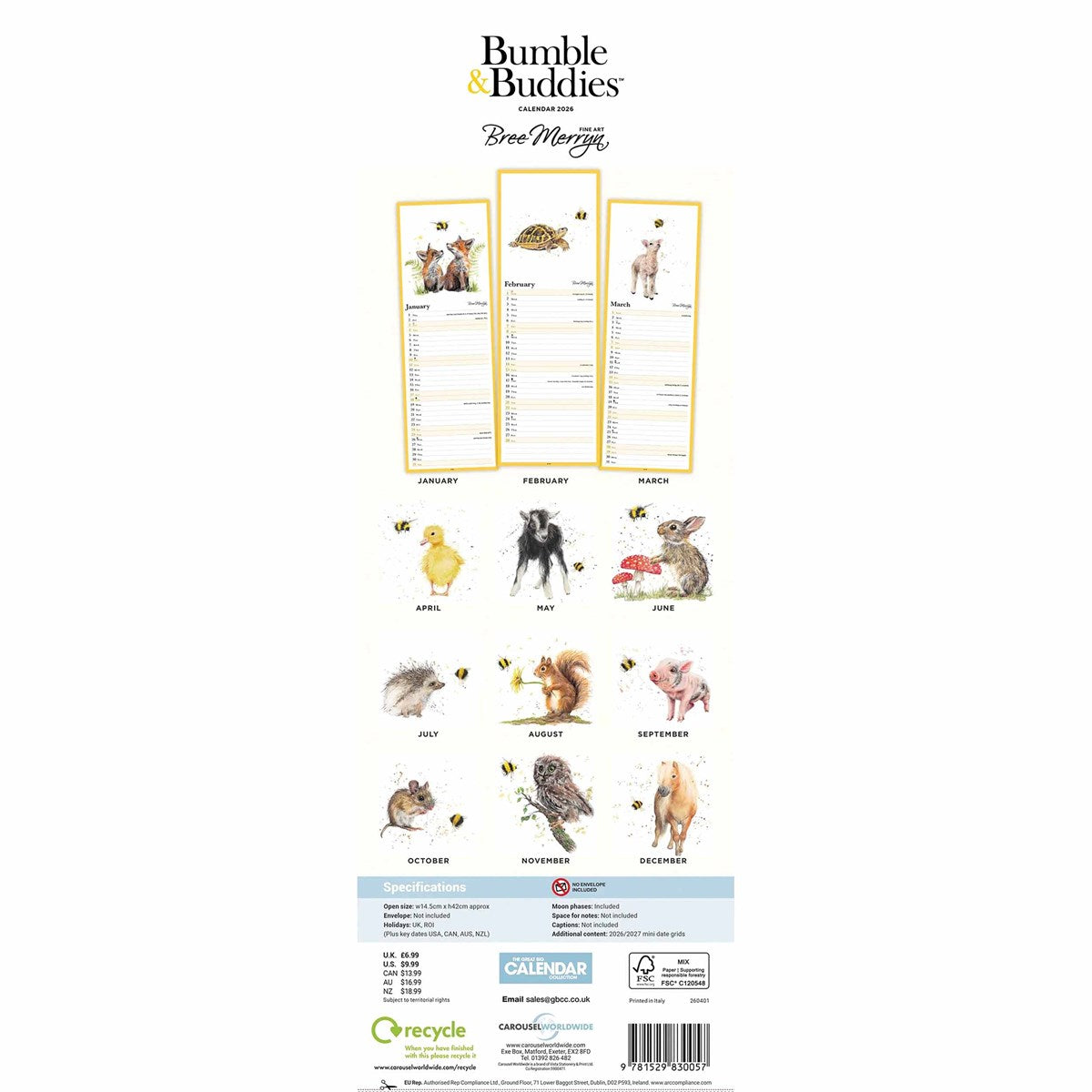 Bree Merryn, Bumble &amp; Buddies Slim Calendar 2026 – Adorable Animal Companions to Brighten Your Year
