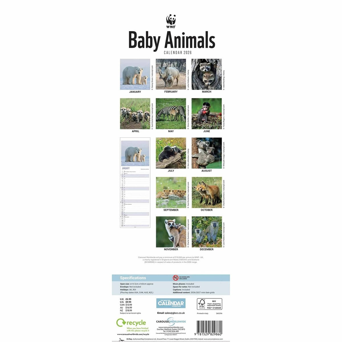 WWF Baby Animals Slim Calendar 2026 – Discover the World of Adorable Wildlife