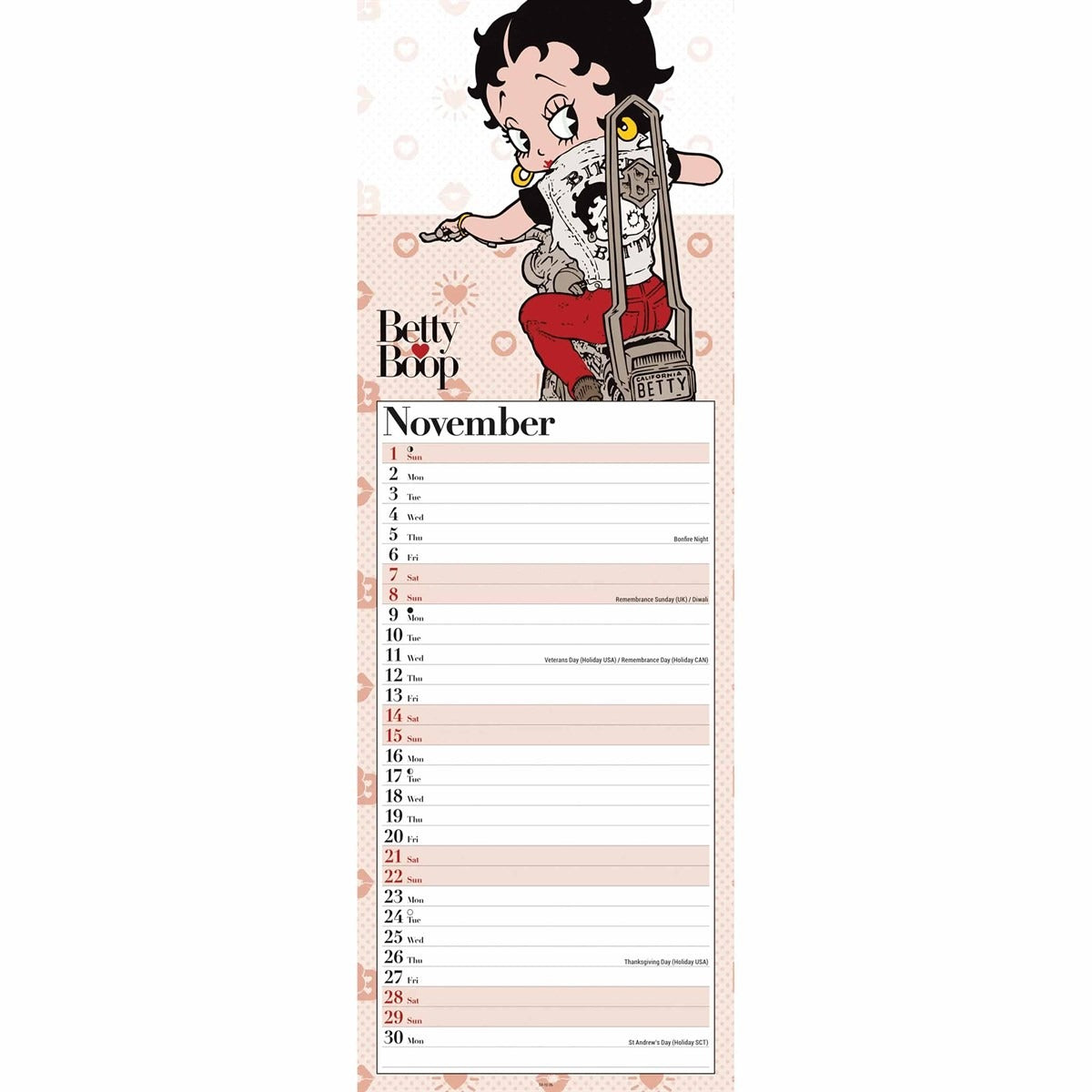 Betty Boop Slim Calendar 2026 – Iconic Pin-Up Style All Year Long