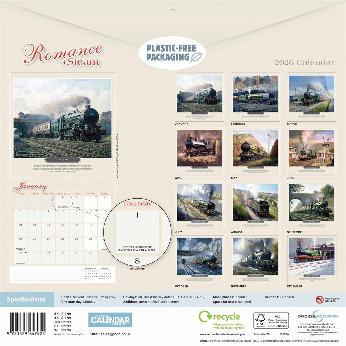 Romance Of Steam Square Calendar 2026 – A Tribute to Locomotive Elegance