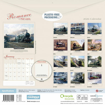 Romance Of Steam Square Calendar 2026 – A Tribute to Locomotive Elegance