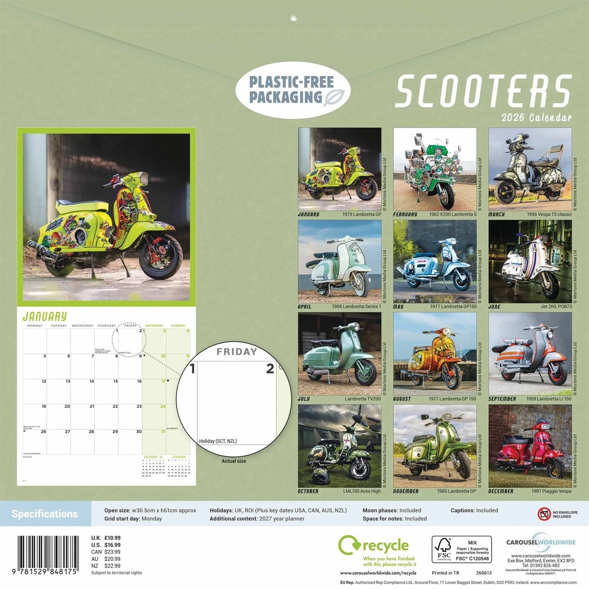 Scooters Square Calendar 2026 – Iconic Vespas & Lambrettas
