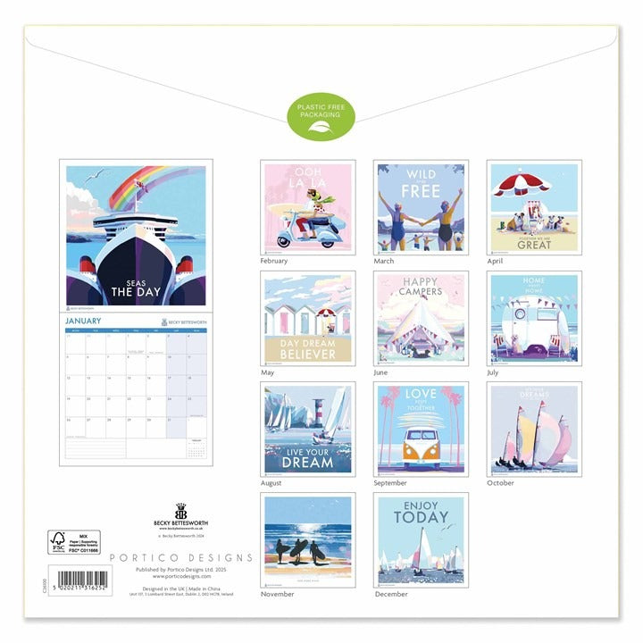 Seaside Poster Art Square Calendar 2026 – Coastal Charm in Classic Style