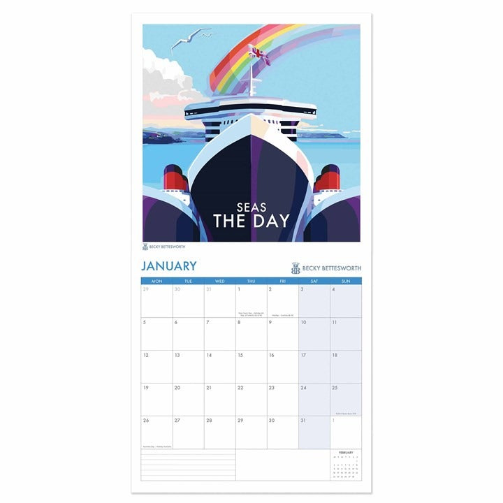 Seaside Poster Art Square Calendar 2026 – Coastal Charm in Classic Style