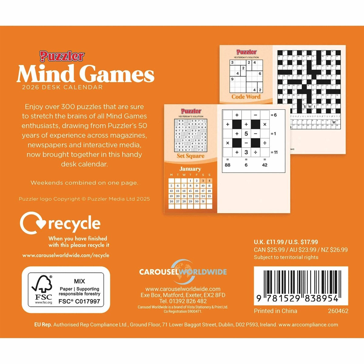 The Mind Games, Puzzler Desk Calendar 2026 – A New Puzzle Every Day