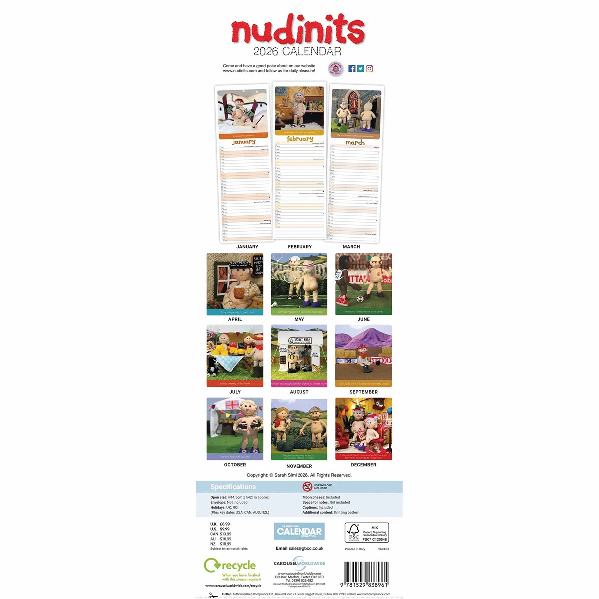 Nudinits Slim Calendar 2026 – Meet Woolly Bush’s Cheeky Knitted Inhabitants