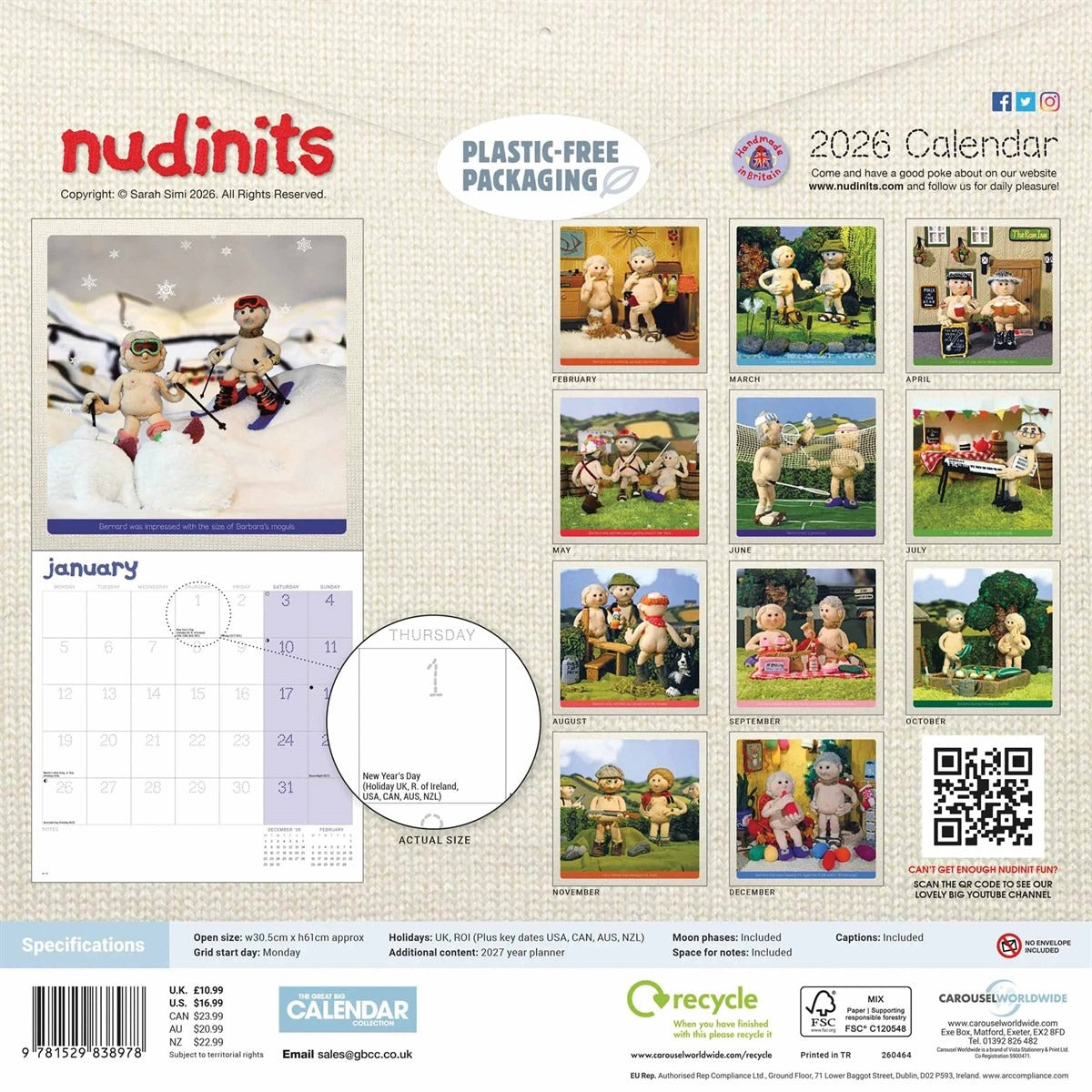 Nudinits Square Calendar 2026 – A Year of Cheeky Woolly Fun!