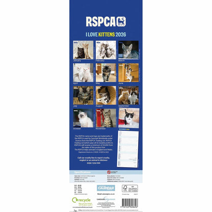RSPCA I Love Kittens Slim Calendar 2026 – A Purrfect Choice for Cat Lovers