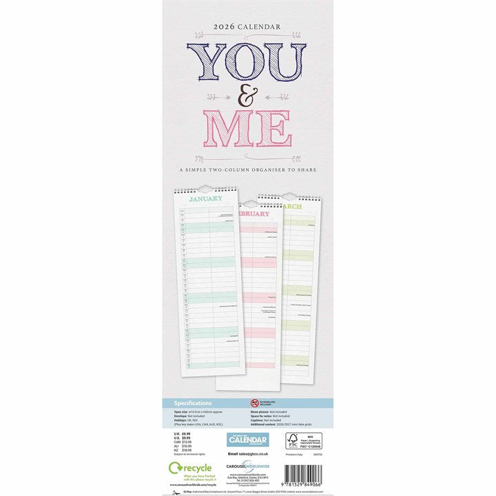 You & Me Couples Slim Planner 2026 – Stay Organised Together