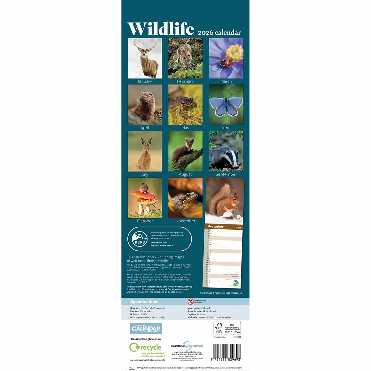 RSPB Wildlife Slim Calendar 2026 – Celebrate the Beauty of British Wildlife