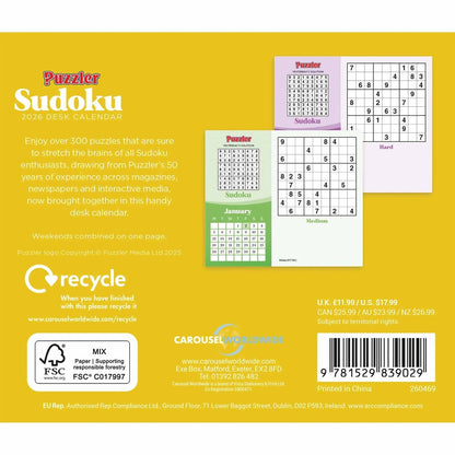 Sudoku Puzzler Desk Calendar 2026 – A Daily Challenge for Puzzle Lovers