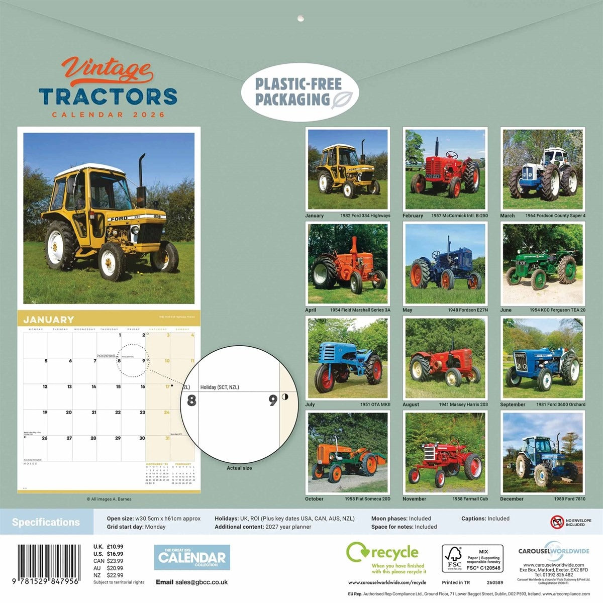 Vintage Tractors Square Calendar 2026 – Countryside Classics All Year Round
