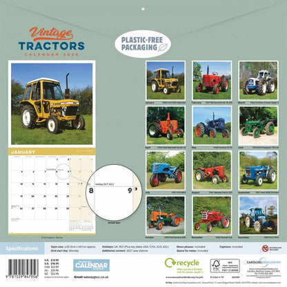 Vintage Tractors Square Calendar 2026 – Countryside Classics All Year Round