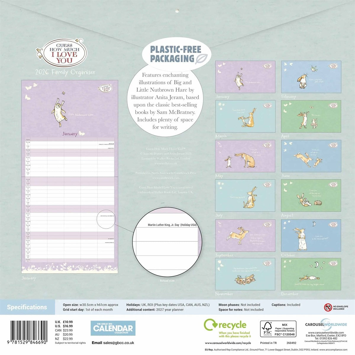 Guess How Much I Love You Family Square Organiser 2026 – Heartfelt Moments for the Whole Family