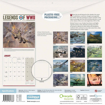 Legends Of WWII Square Calendar 2026 – Tribute to Iconic Fighter Planes