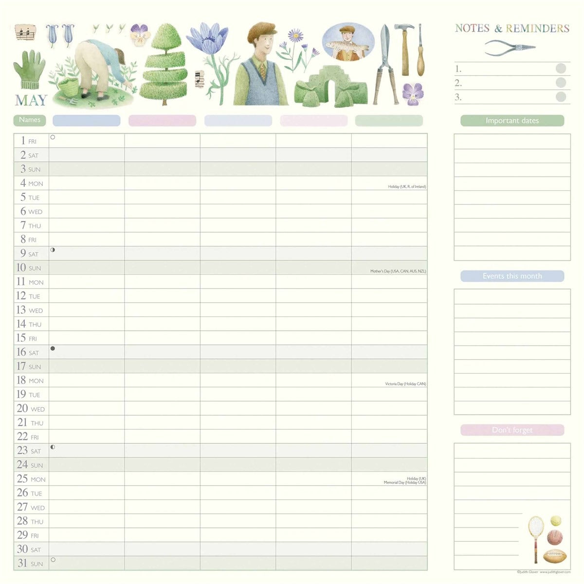 Judith Glover, Garden Days Mums Household Family Square Planner 2026 – Effortless Organisation in Bloom