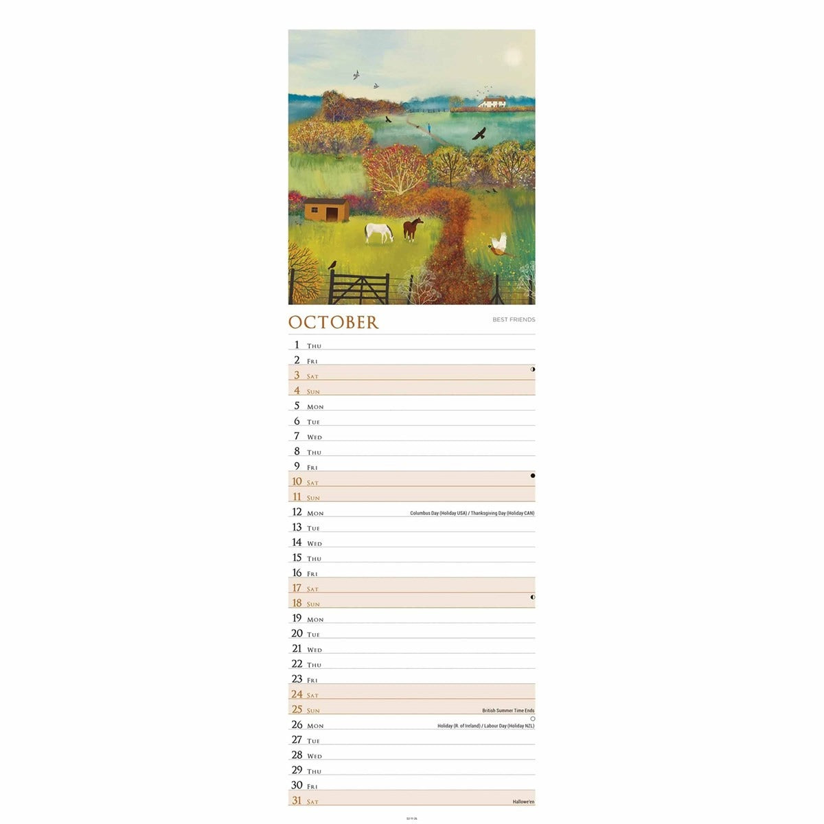 Country Days Slim Calendar 2026 – A Year of Seasonal Charm by Jo Grundy