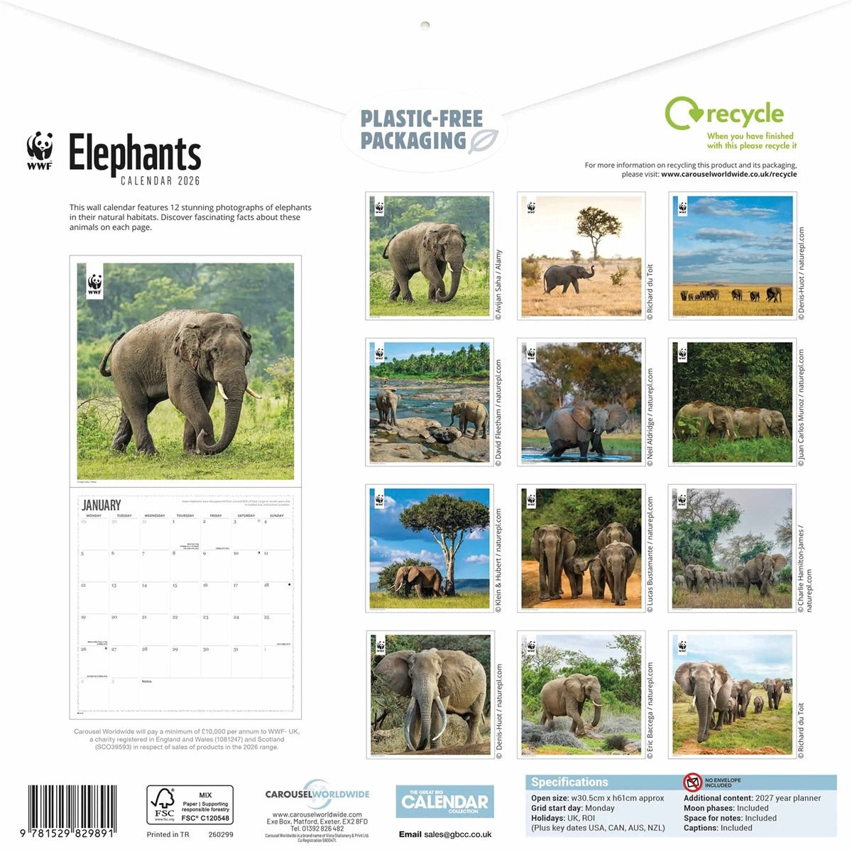 WWF Elephants Square Calendar 2026 – Celebrate Giants of the Wild