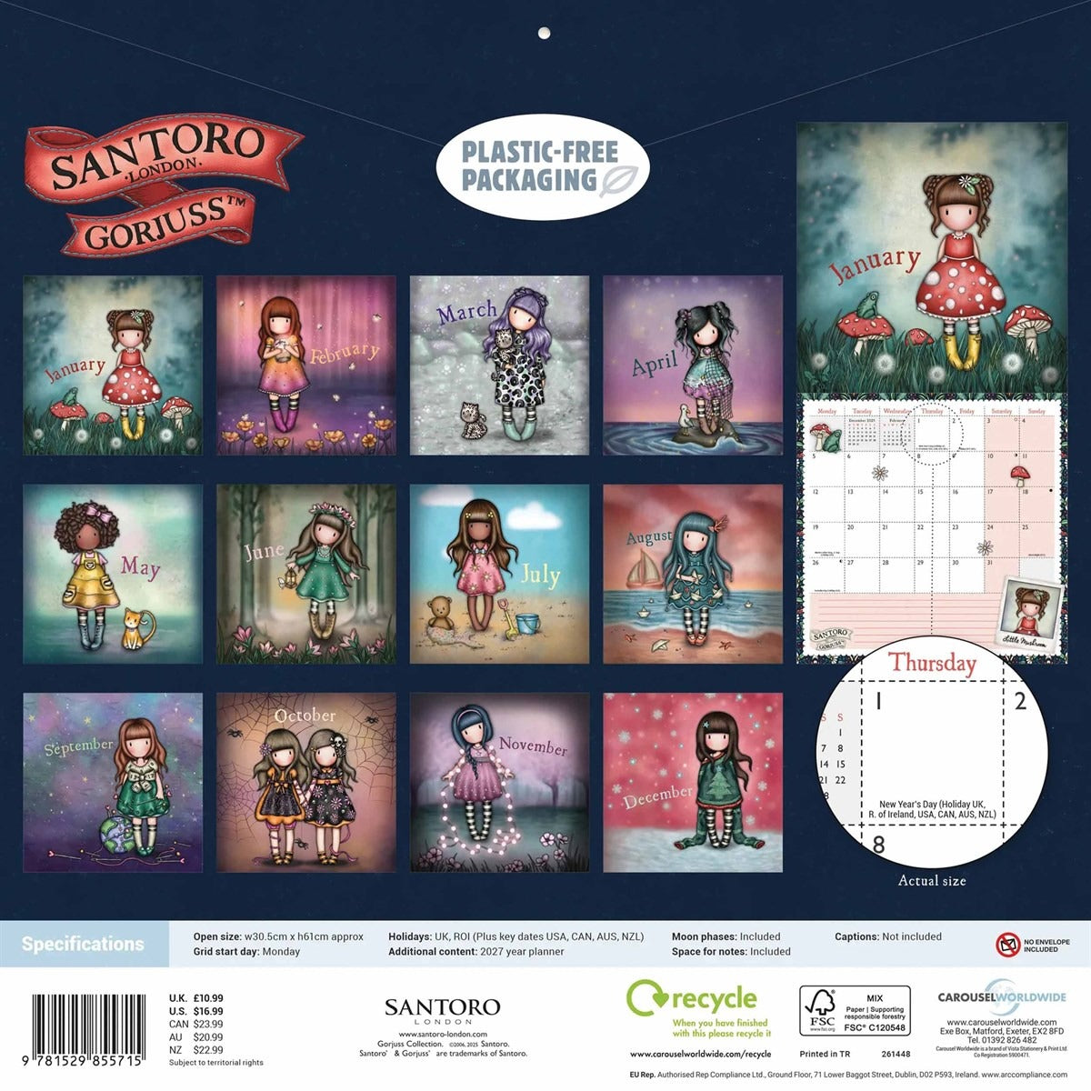 Gorjuss Square Calendar 2026 – Whimsical Charm with a Celestial Twist