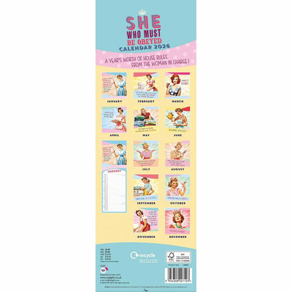 She Who Must Be Obeyed Slim Calendar 2026 – Rule the Year with Wit