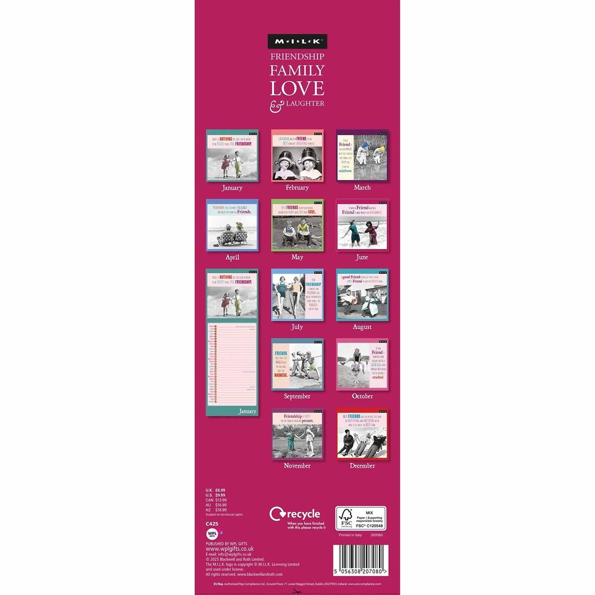 Friendship Slim Calendar 2026 – Cherish Moments with Plenty of Planning Space