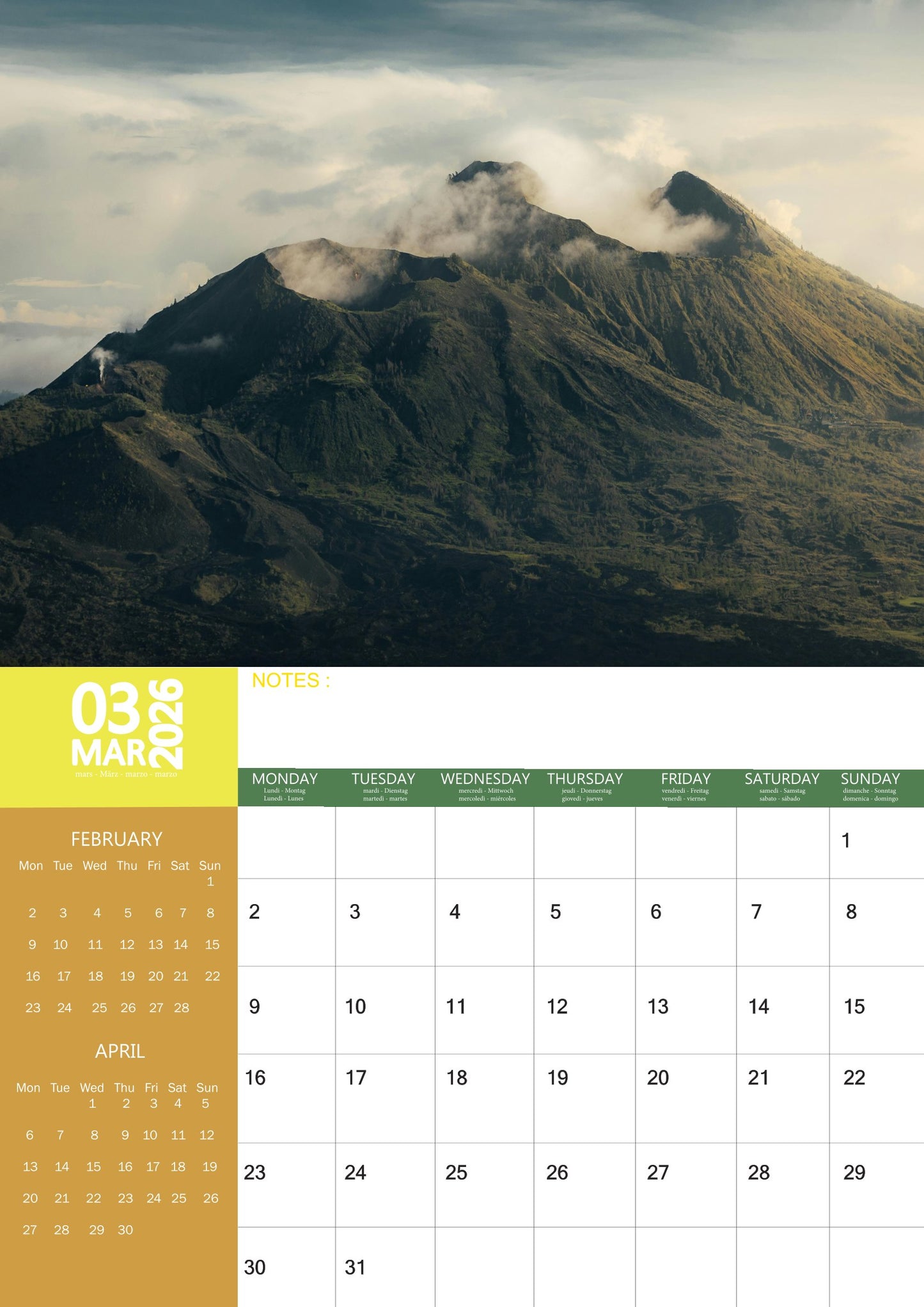 Volcano Natural Calendar 2026 – M-PRA Range