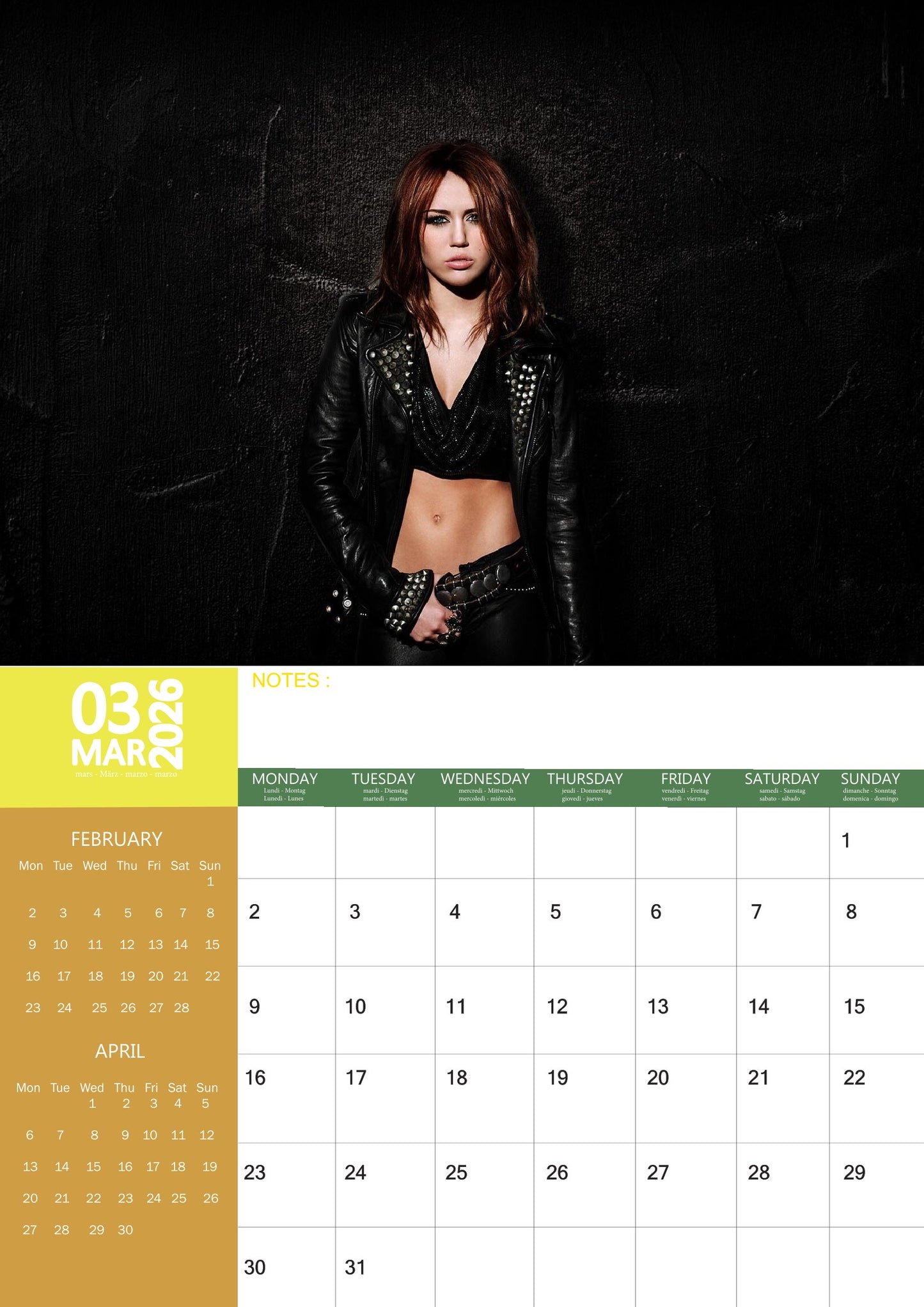 Miley Cyrus Music Calendar 2026 – M-PRA Range